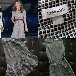 ❗Calvin Klein Kate Middleton Style Black White Asymmetrical Sleeveless Dress 2❗